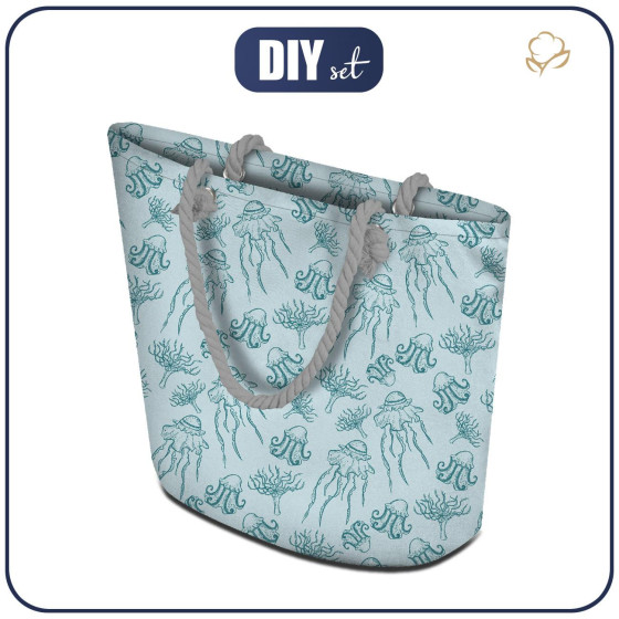 TOTE BAG - JELLYFISH AND CORALS (BLUE PLANET) - sewing set