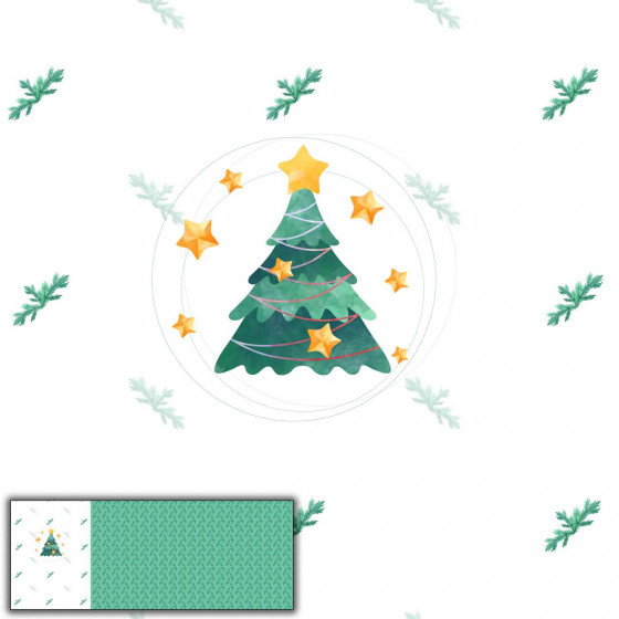 CHRISTMAS TREE AND GOLD STARS (CHRISTMAS FRIENDS) - PANORAMIC PANEL (60 x 155cm)