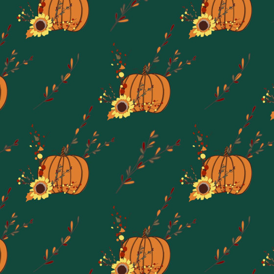 AUTUMN TWIGS AND PUMPKINS / bottle green (RED PANDA’S AUTUMN)