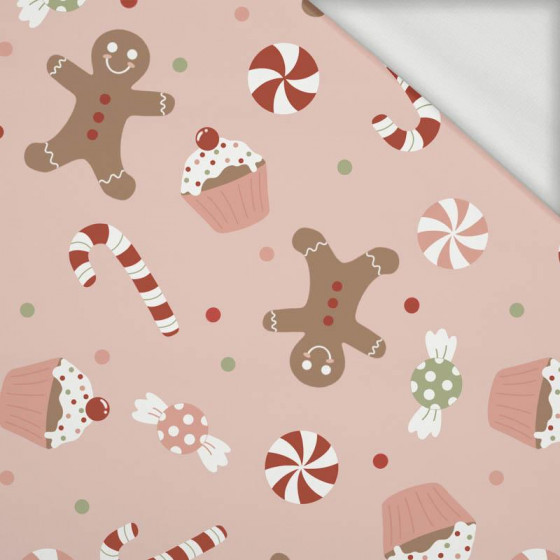 CHRISTMAS CANDIES (CHRISTMAS GINGERBREAD) / dusky pink - looped knit fabric