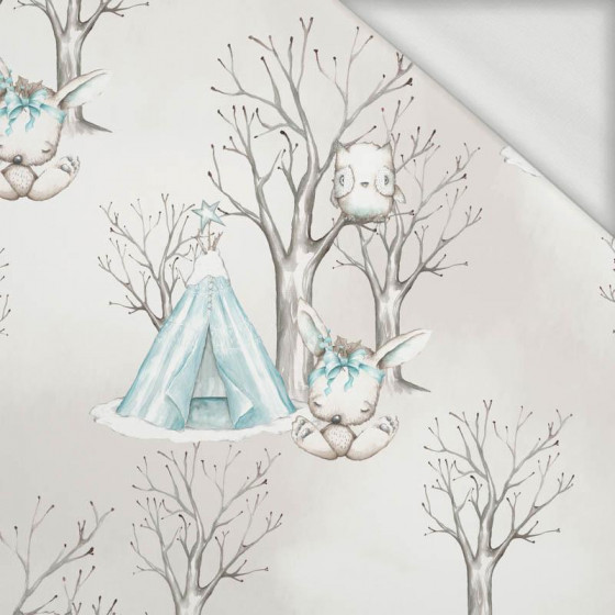 ANIMALS IN TIPI / TREES (MAGICAL CHRISTMAS FOREST) - looped knit fabric