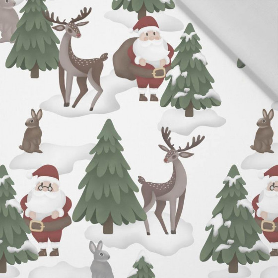 SANTA CLAUS  AND DEERS (IN THE SANTA CLAUS FOREST) - Cotton woven fabric