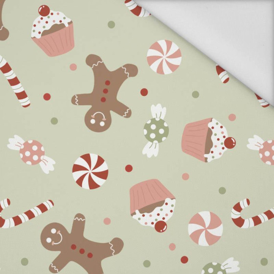 CHRISTMAS CANDIES (CHRISTMAS GINGERBREAD) / PISTACHIO - Waterproof woven fabric