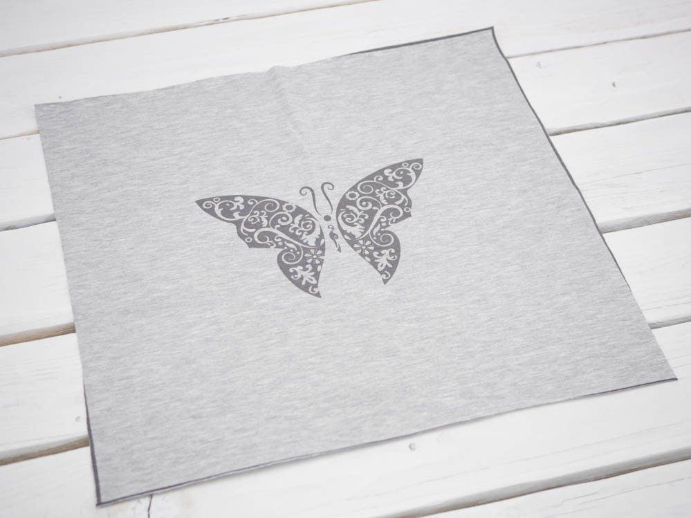 SCHMETTERLING (ETNO) "M" / melange hellgrau - Paneel Single Jersey TE210