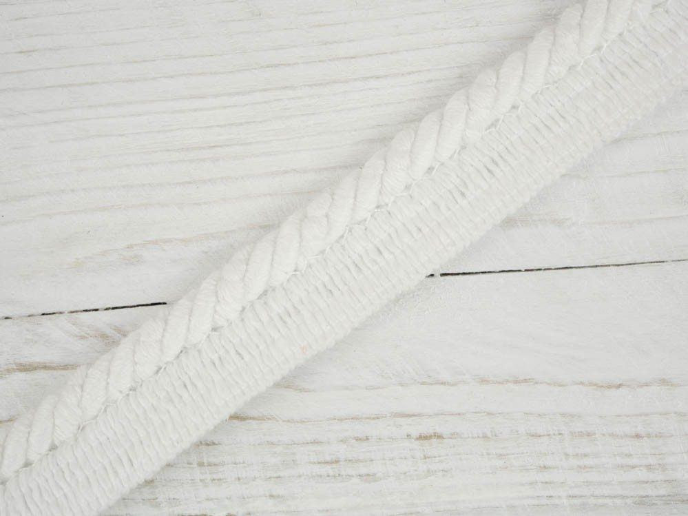 Zierschnur aus Baumwolle – mit Band zum Einnähen -  weiß
