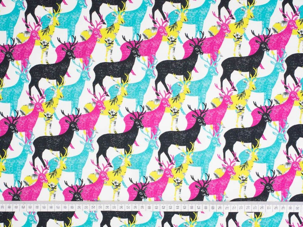 100cm BUNTE HIRSCHE - bio single jerset mit Elastan TE210