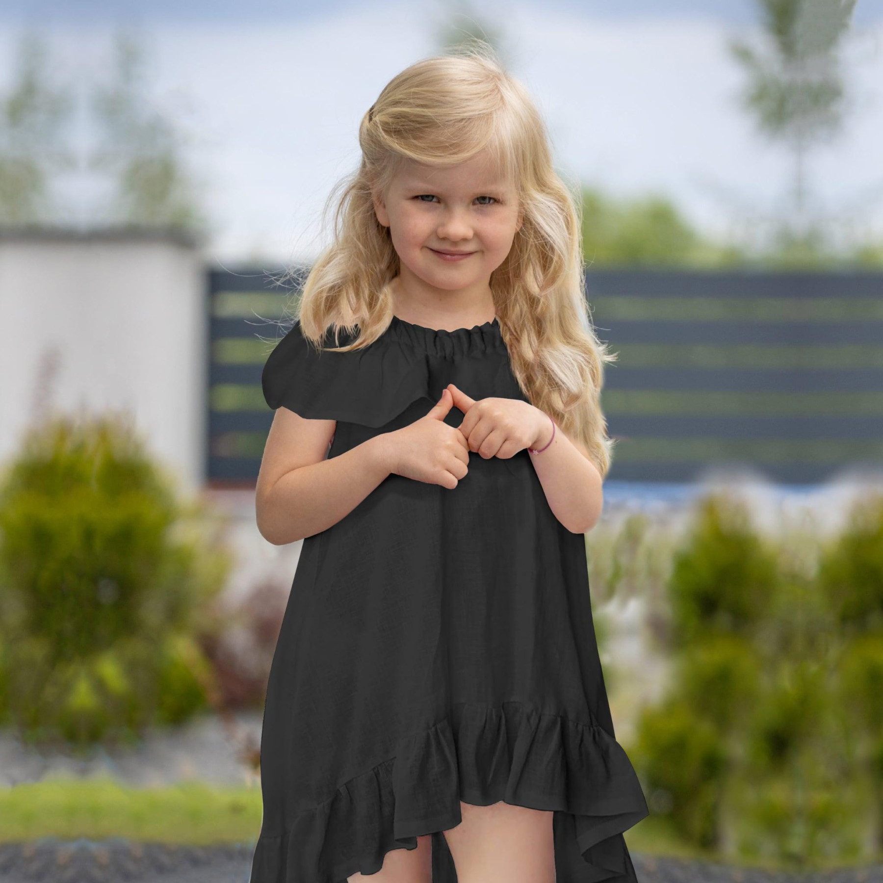 Leinengewebe mit Elasthan - BLACK