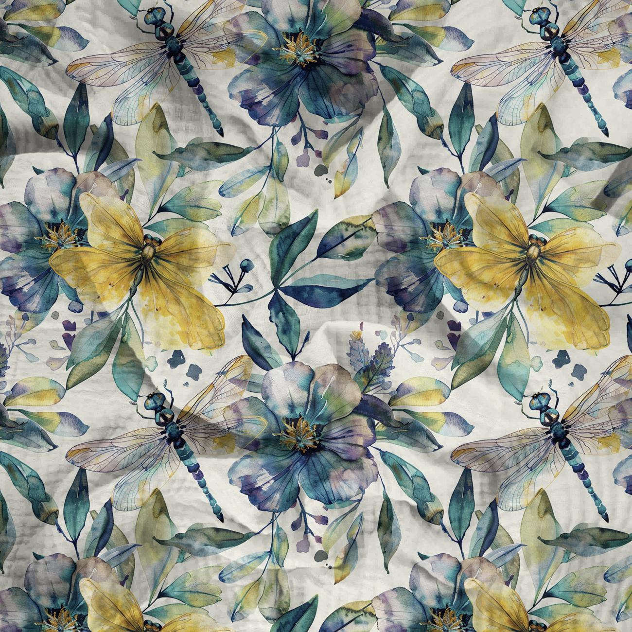 Butterfly & Flowers wz.8 - Baumwoll Musselin