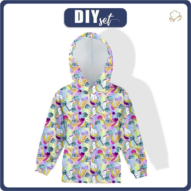 KINDER HOODIE (ALEX) - EINHÖRNER UND EISCREME / regenbogen - Nähset