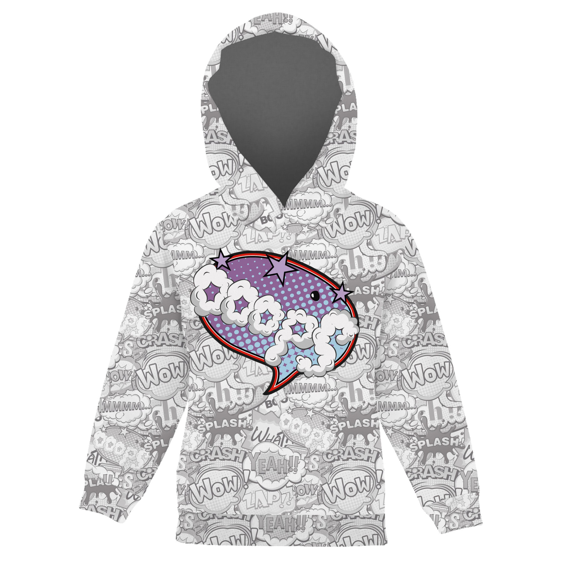 KINDER HOODIE (ALEX) - COMICS / ooops (violet - rot) - Nähset