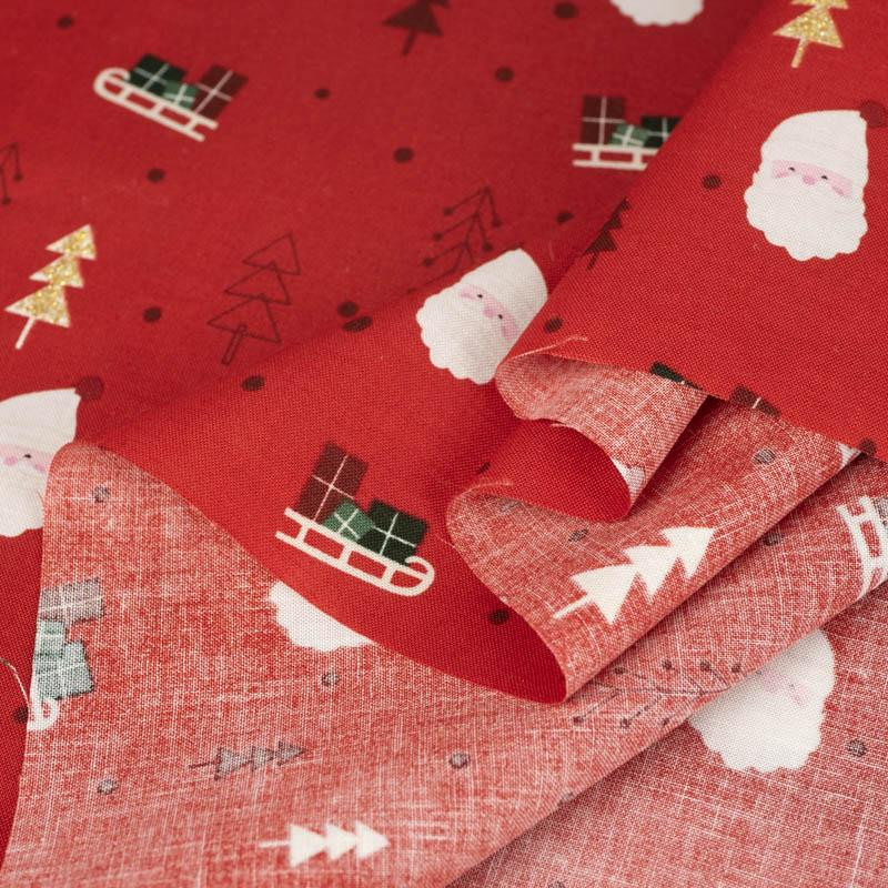 WEIHNACHTSMÄNNER UND GLITZER-WEIHNACHTSBÄUME / rot - POPELINE  100% Baumwolle
