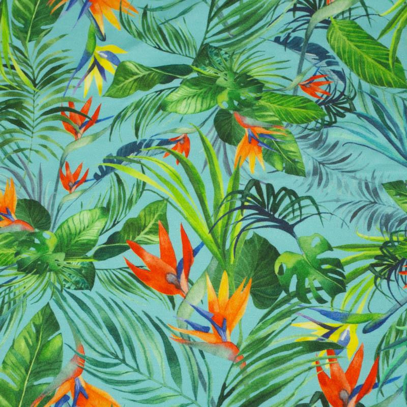 PARADIES DSCHUNGEL Ms. 4 / hellblau - bio single jerset mit Elastan Sommersweat