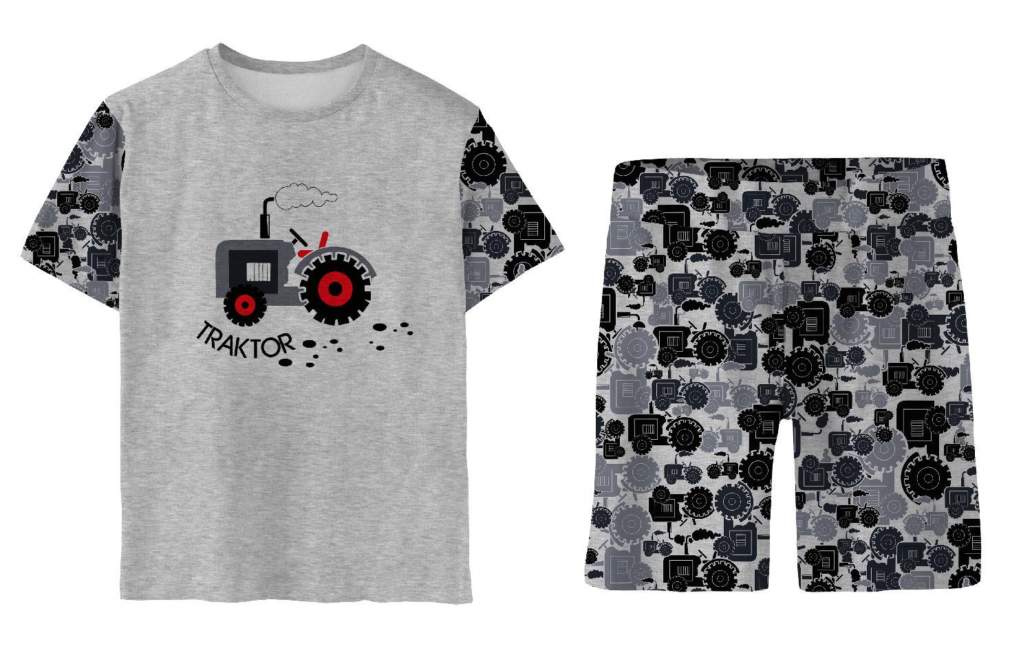 KINDERPYJAMA "ADA" - TRAKTOR GRAU / melange hellgrau - Nähset 