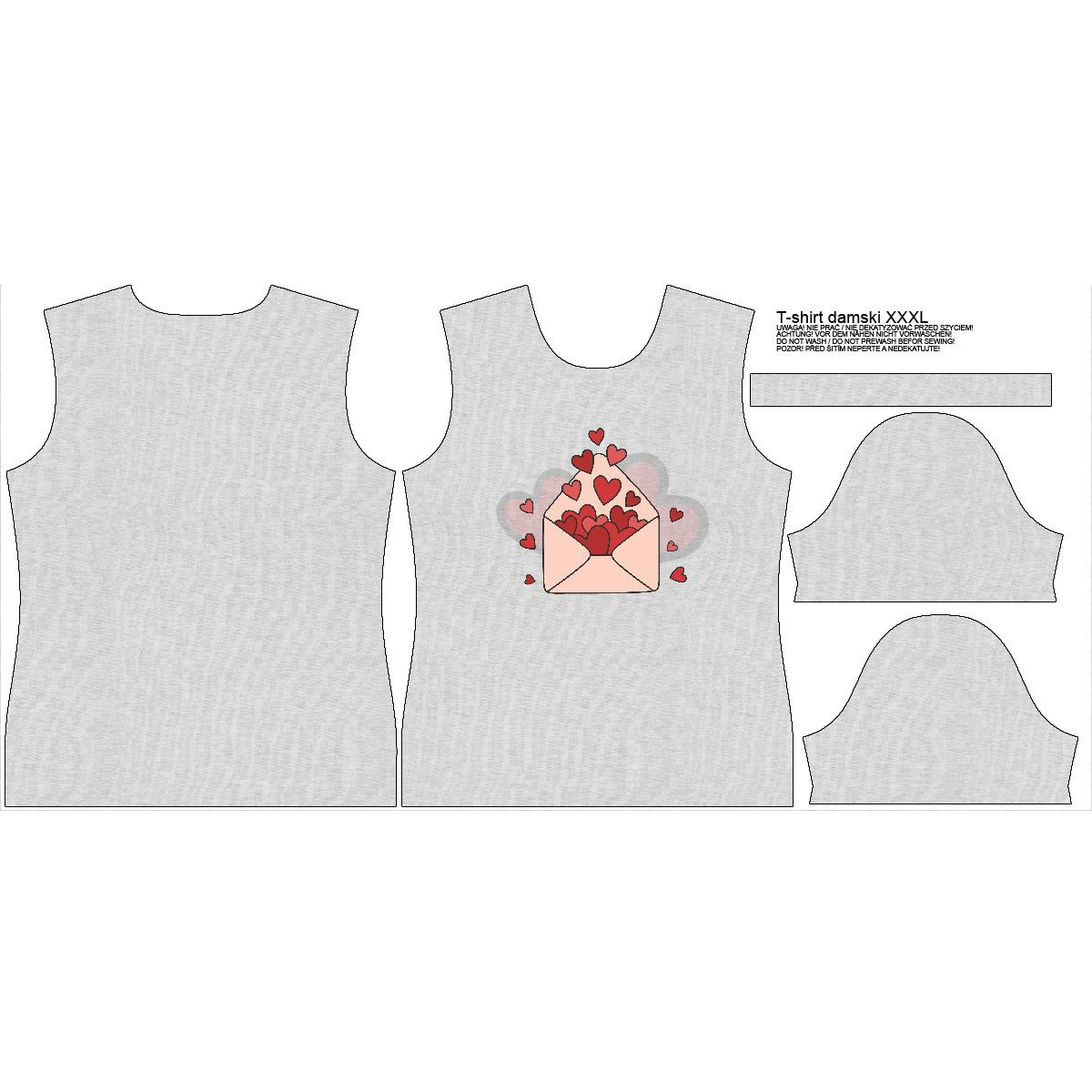 DAMEN T-SHIRT - VALENTINESBRIEF (HAPPY VALENTINE’S DAY) / melange hellgrau - Single Jersey 