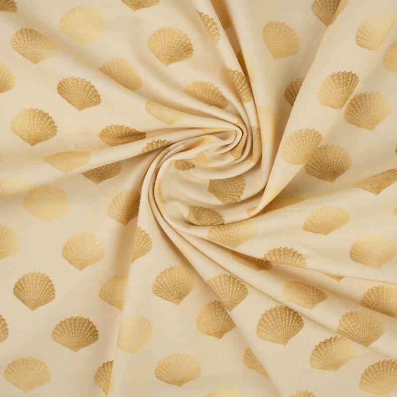 GOLDENE MUSCHELN (GOLDENER OZEAN) / beige - bio single jerset mit Elastan Sommersweat