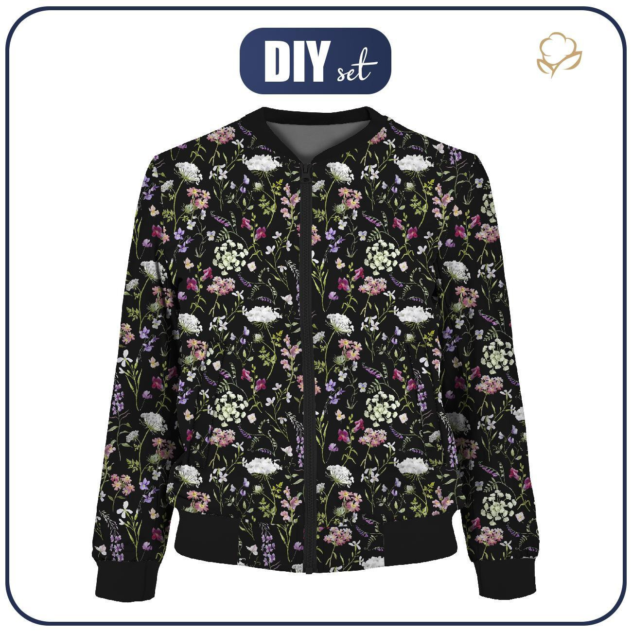 DAMEN BOMBERJACKE (KAMA) - PASTELL BLUMEN / schwarz - Nähset S