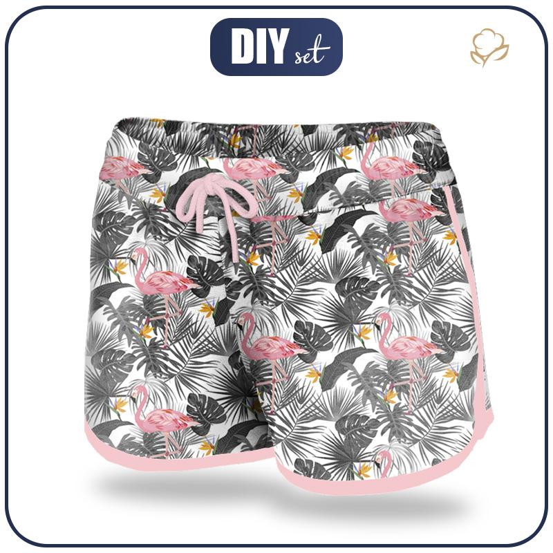 Damen Badeshorts - FLAMINGOS MIT BLÄTTER 2.0 - Nähset