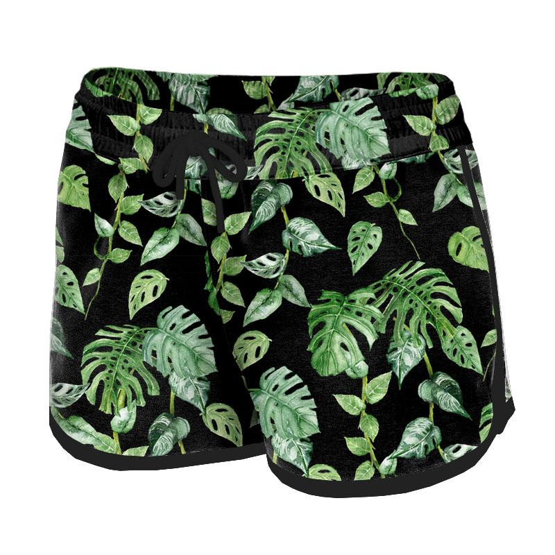 Damen Badeshorts - TROPISCHE BLÄTTER MIX Ms. 2 / schwarz (JUNGLE) - Nähset