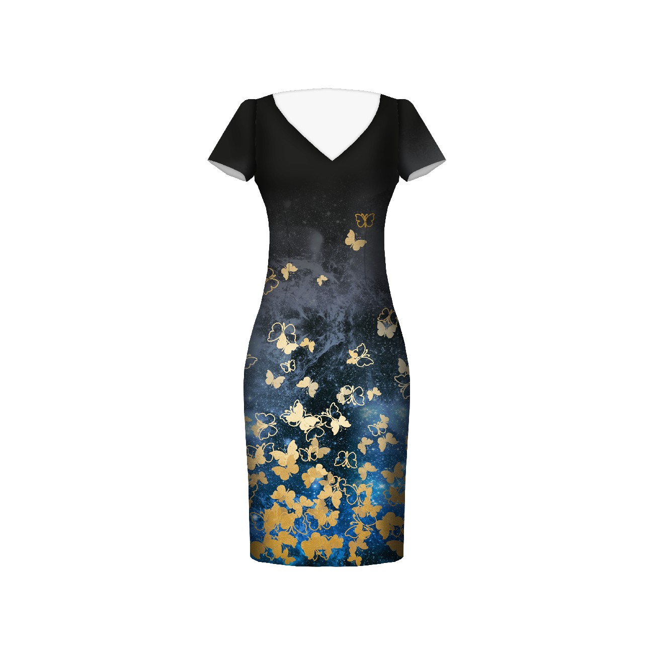 SCHMETTERLINGE / gold - Kleid-Panel krepp