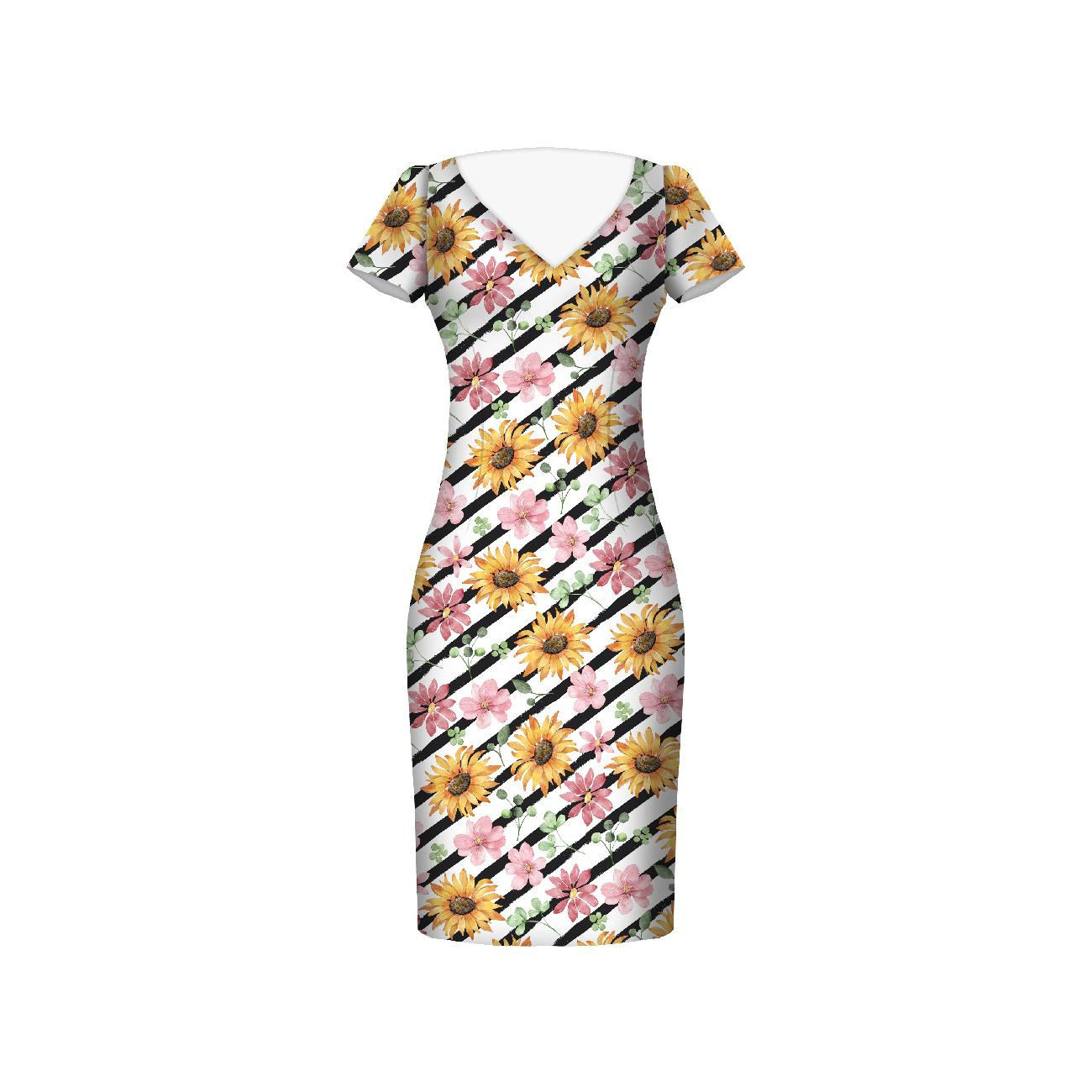 SONNENBLUMEN / Streifen - Kleid-Panel Baumwoll Musselin