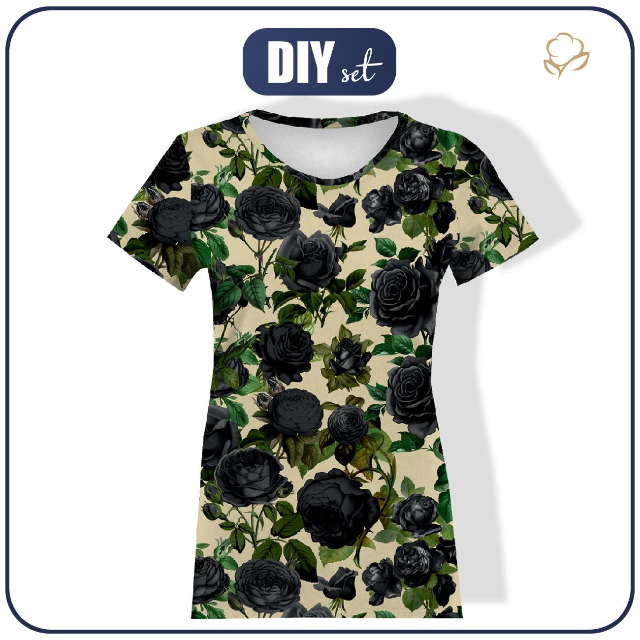 DAMEN T-SHIRT - SCHWARZE ROSEN - Single Jersey ITY