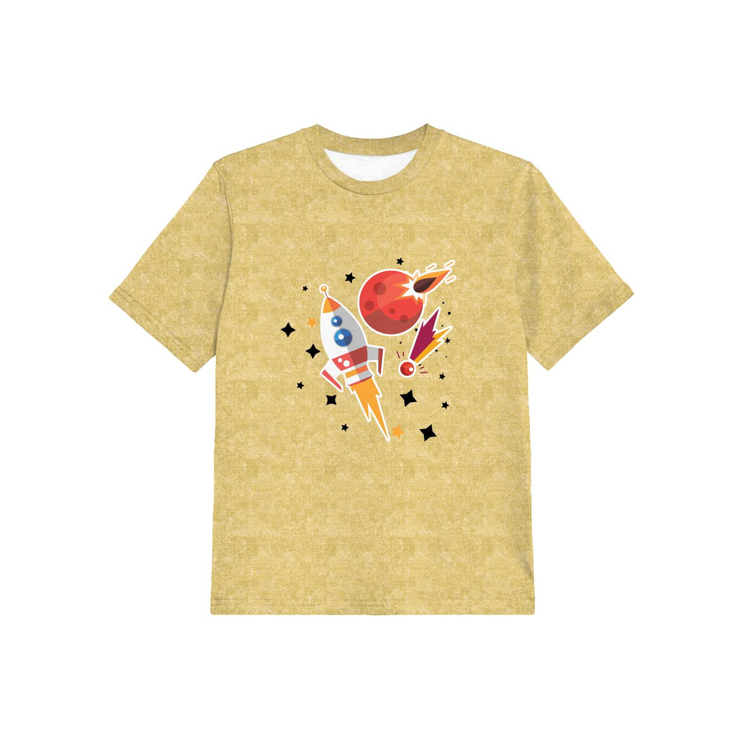 KINDER T-SHIRT- RAKETE UND KOMETEN (WELTRAUMEXPEDITION) / ACID WASH GOLD - Single Jersey