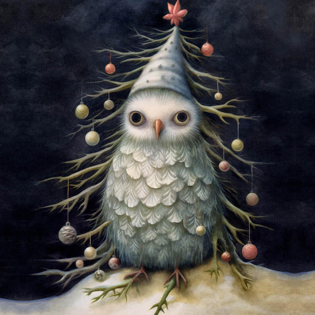 VINTAGE CHRISTMAS OWL M. 1 - Paneel (60cm x 50cm)