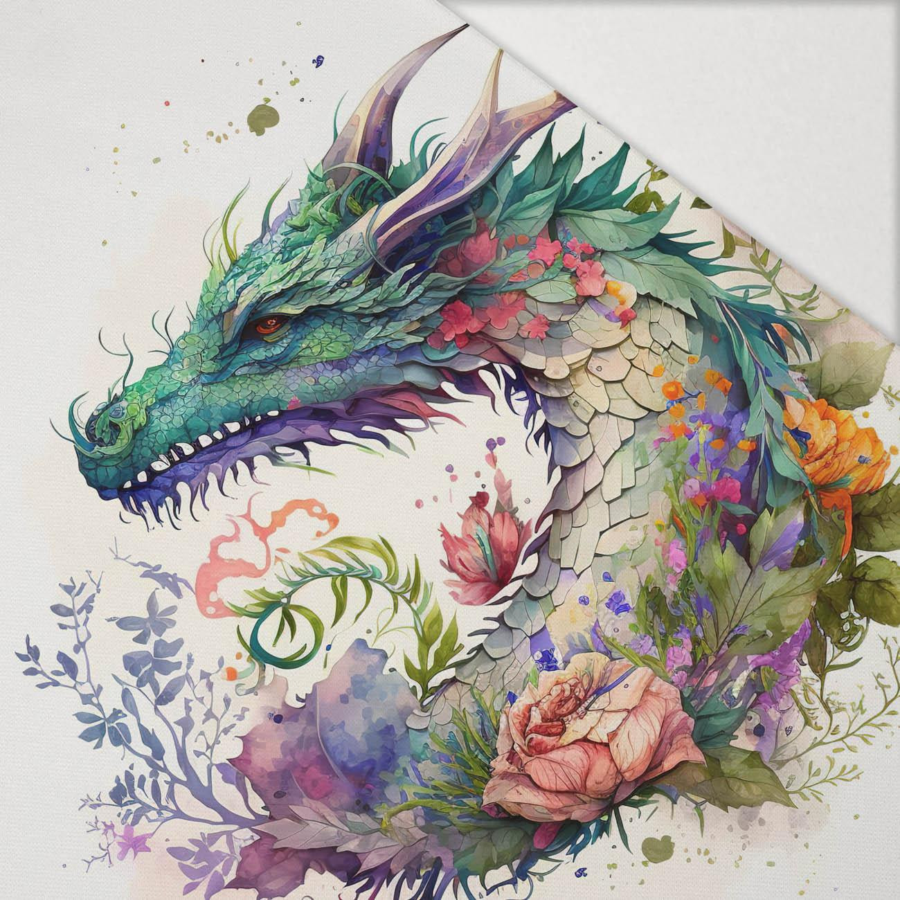 WATERCOLOR DRAGON - Paneel (75cm x 80cm) Hydrophober angerauter Wintersweat