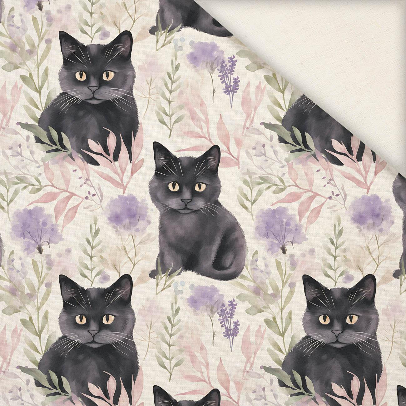 PASTEL BLACK CAT - Leinen 100%