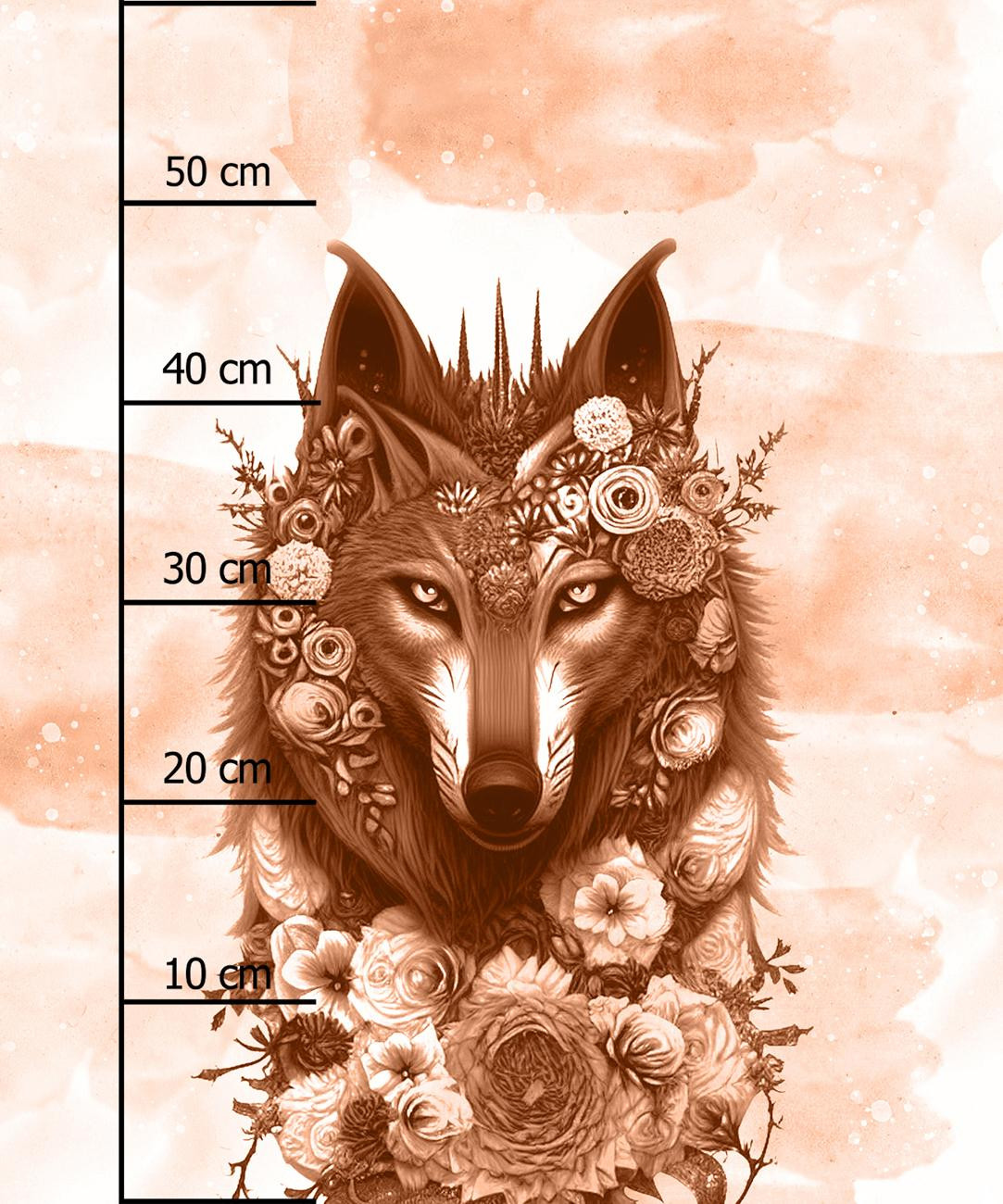 FANTASY WOLF / peach fuzz - Paneel (60cm x 50cm) Wasserabweisende Webware