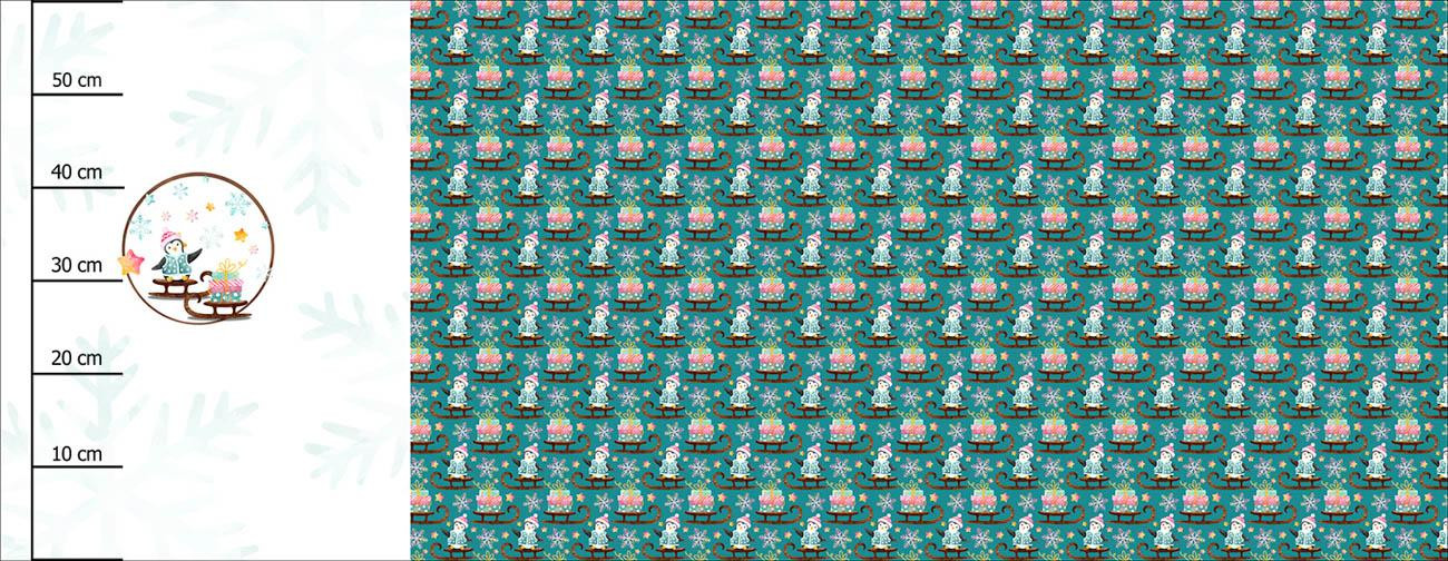 PINGUIN MIT GESCHENK / Schlitten (WEIHNACHTSPINGUINE) - panoramisches Paneel (60 x 155cm)