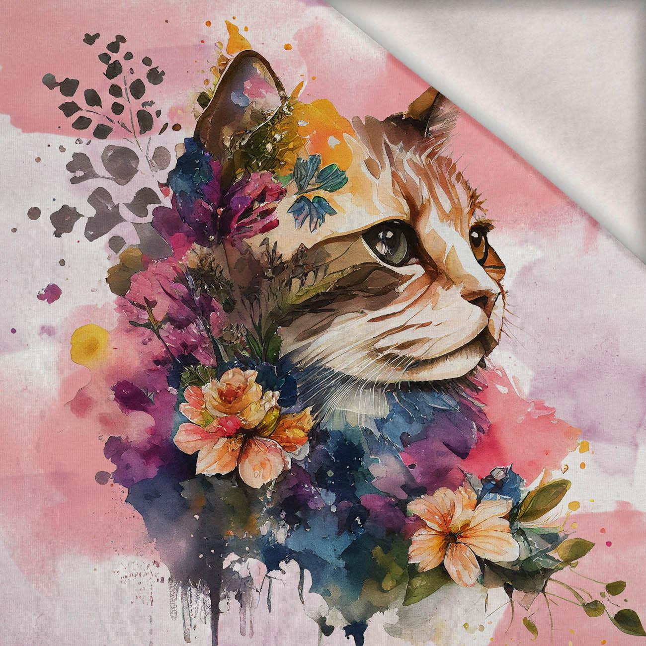 WATERCOLOR CAT MS. 1 - Paneel (60cm x 50cm) Wintersweat angeraut mit Elastan ITY