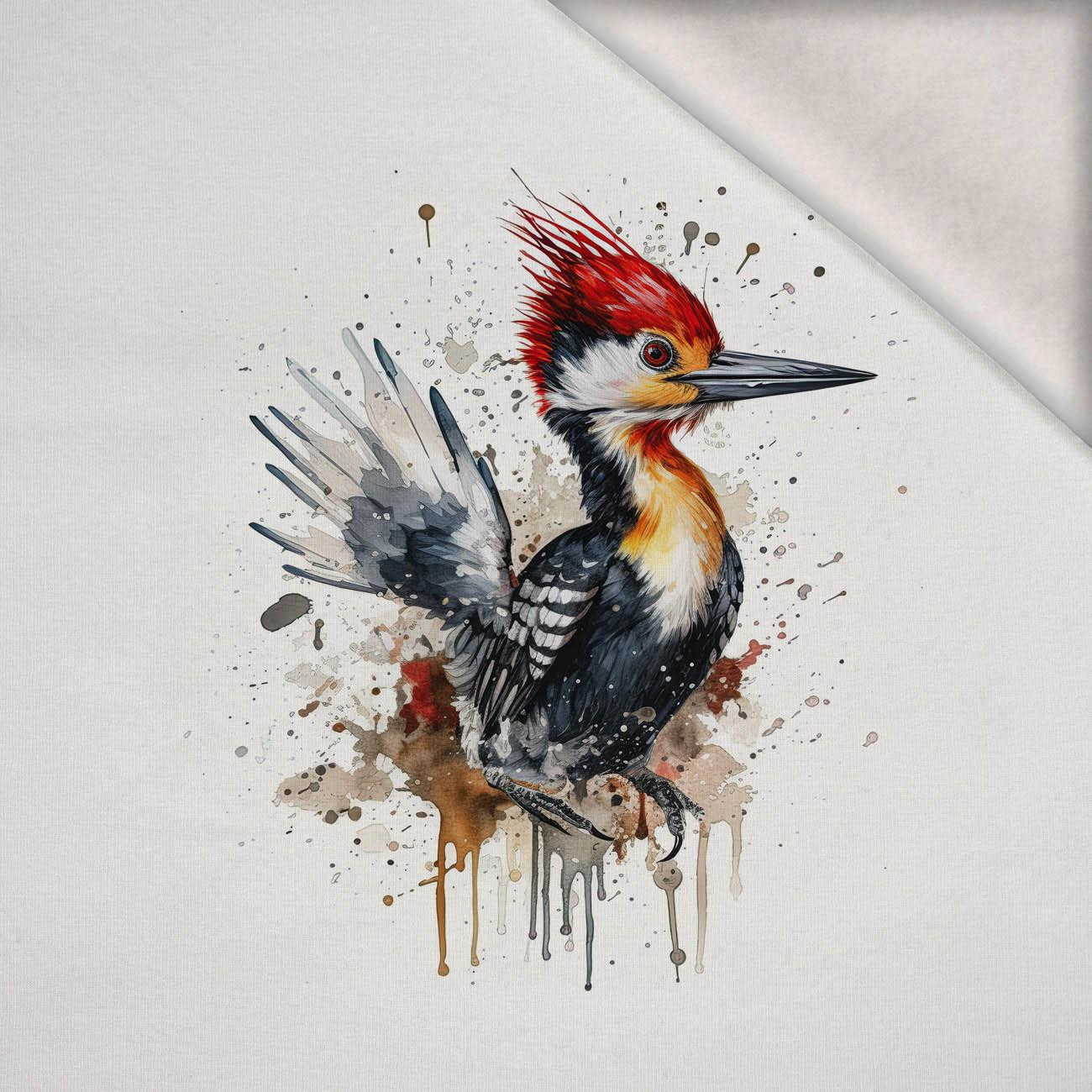 WATERCOLOR WOODPECKER - Paneel (75cm x 80cm) Wintersweat angeraut mit Elastan ITY