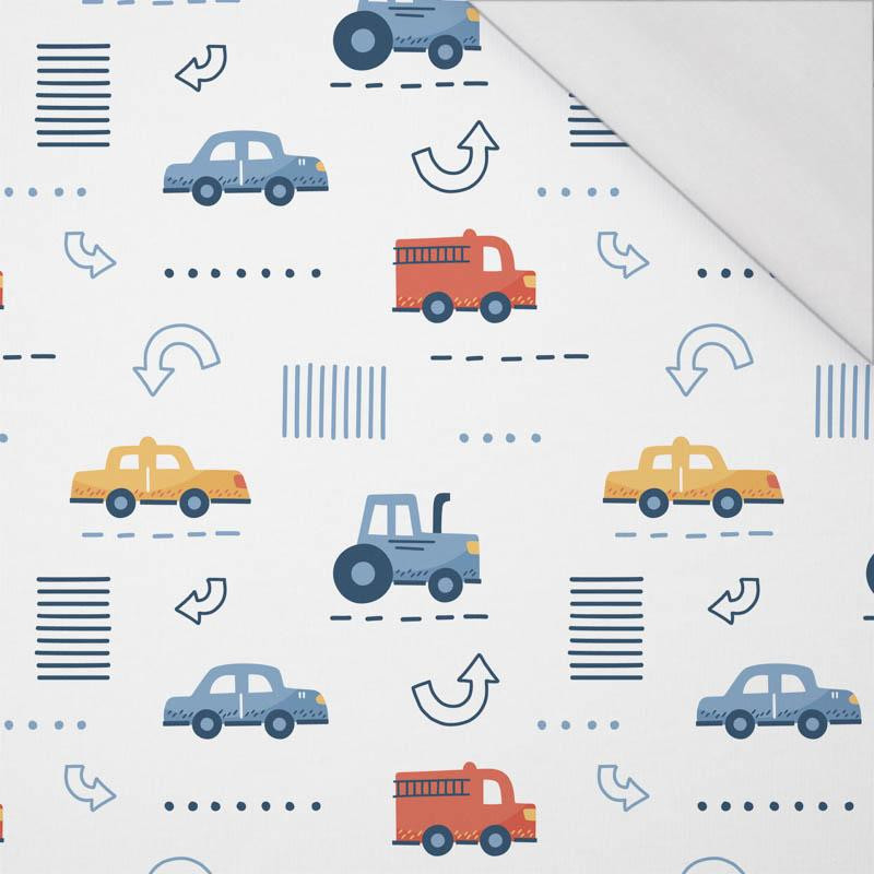 FAHRZEUGE m. 2 / weiß (ADVENTURE BEGINS) - bio single jerset mit Elastan Sommersweat