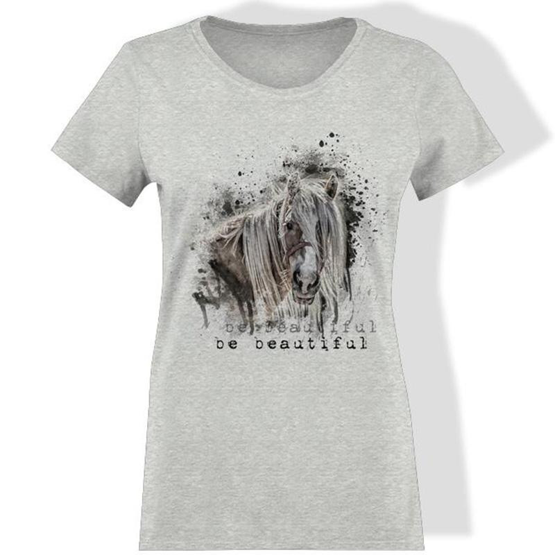 DAMEN T-SHIRT - BE BEAUTIFUL (BE YOURSELF) / melange hellgrau - Single Jersey