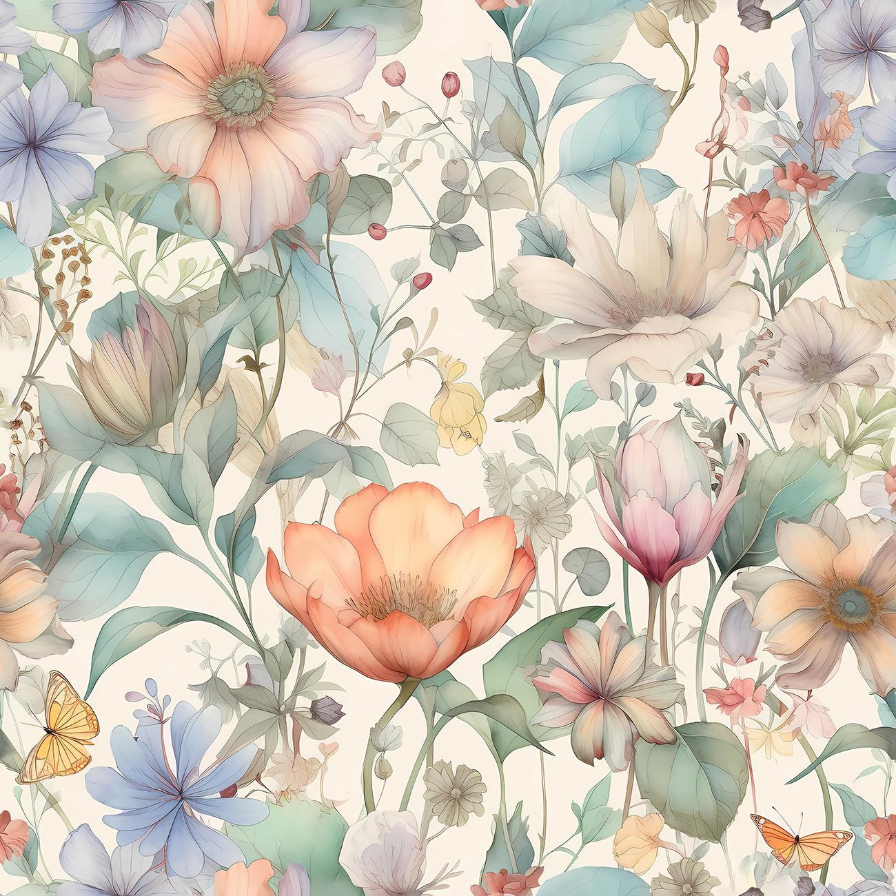 PASTEL FLOWERS WZ.12- Slub Weave