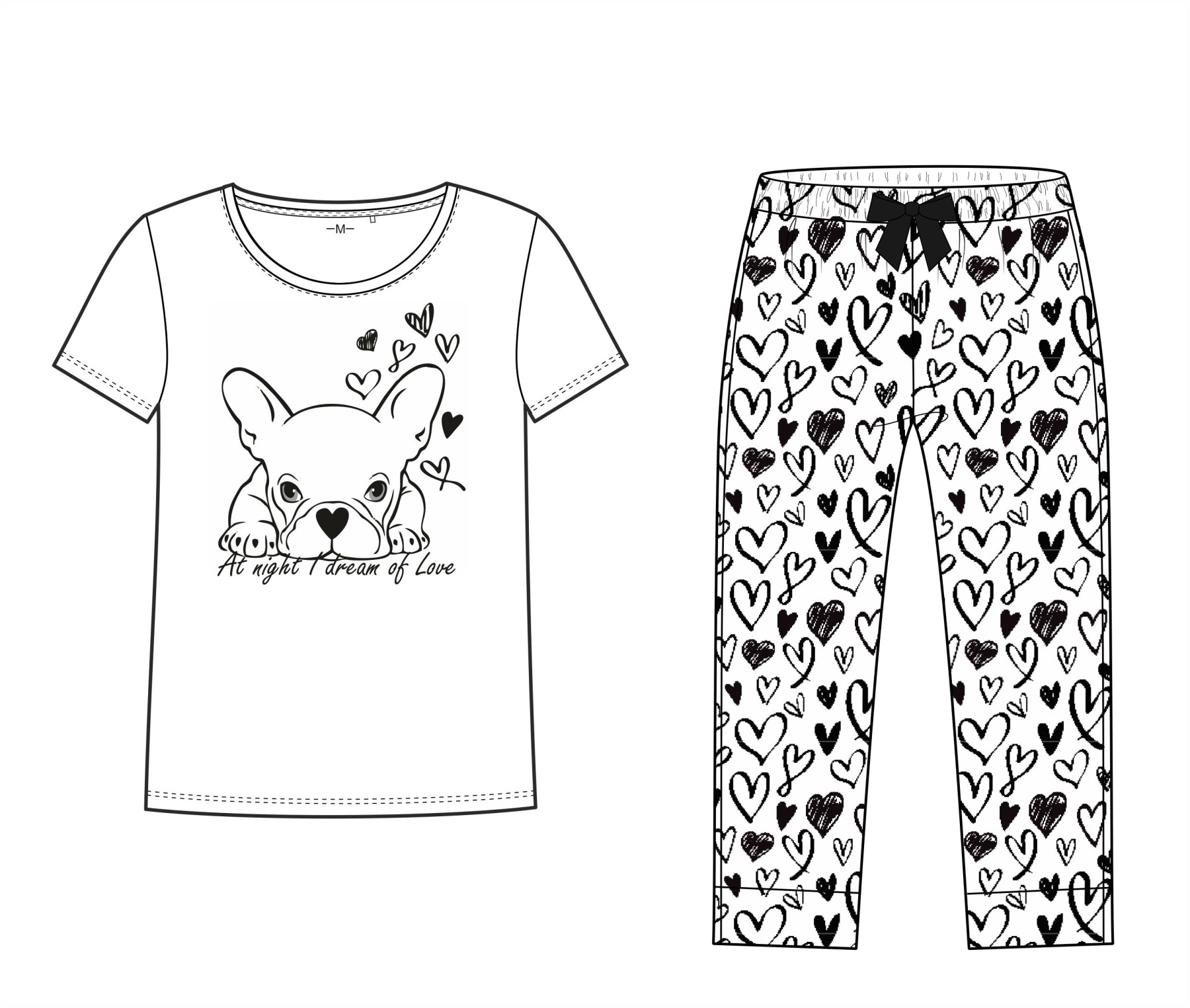 PYJAMAS-T-SHIRT "LINDA" - HUND / Kontur - Nähset