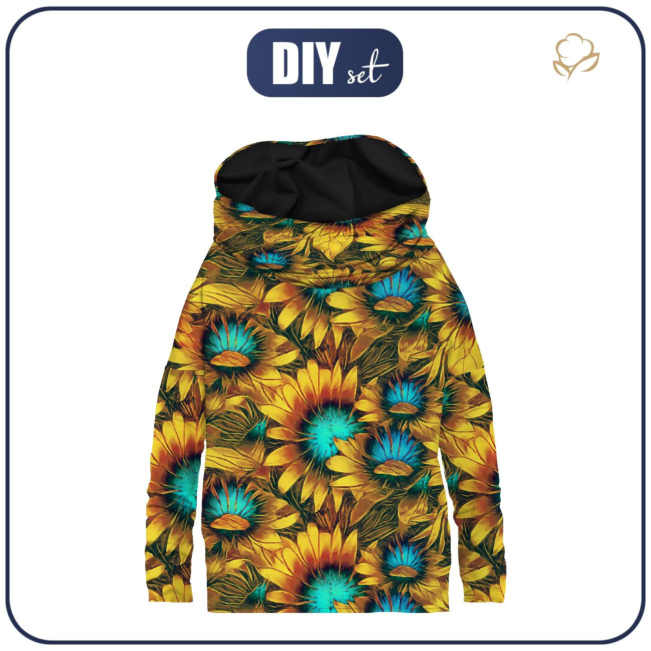 Sweatshirt mit Schalkragen und Fledermausärmel (FURIA) - SONNENBLUMEN Ms. 1 - Sommersweat