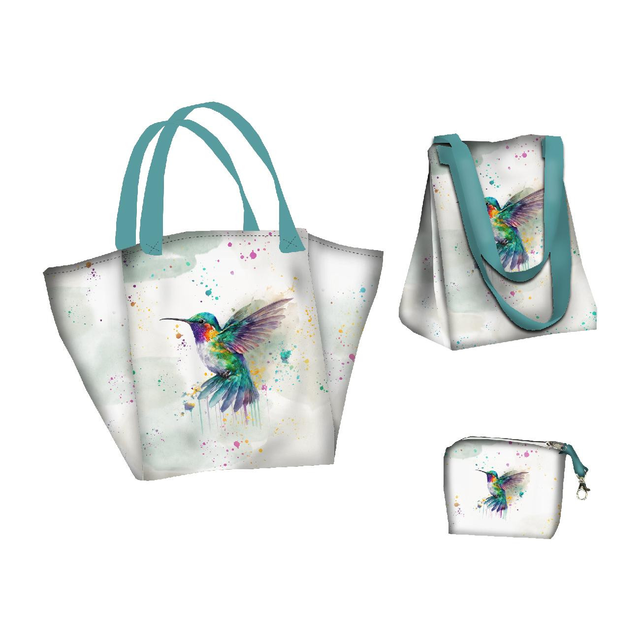 XL Tasche mit Utensilientasche 2 in 1 - WATERCOLOR HUMMINGBIRD - Nähset