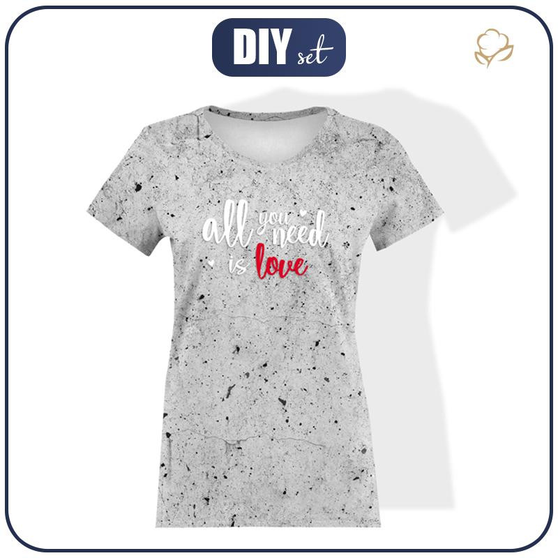 DAMEN T-SHIRT - ALL YOU NEED IS LOVE / beton - Single Jersey