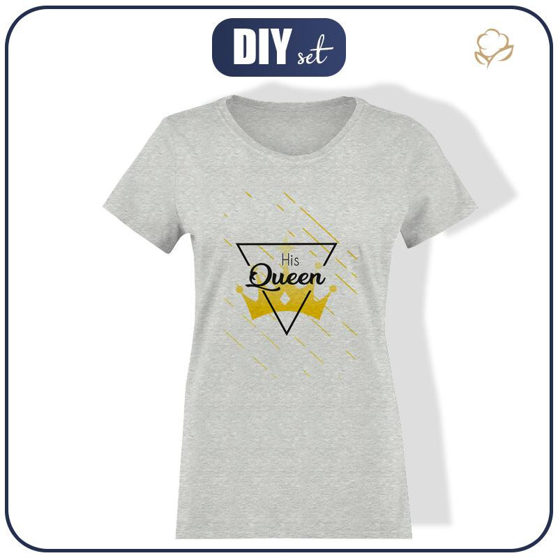 DAMEN T-SHIRT - HIS QUEEN - melange hellgrau - Single Jersey