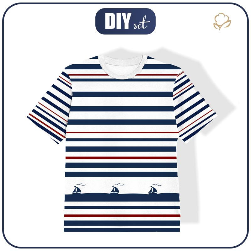 KINDER T-SHIRT- SCHIFFE / Streifen (marine) - Single Jersey