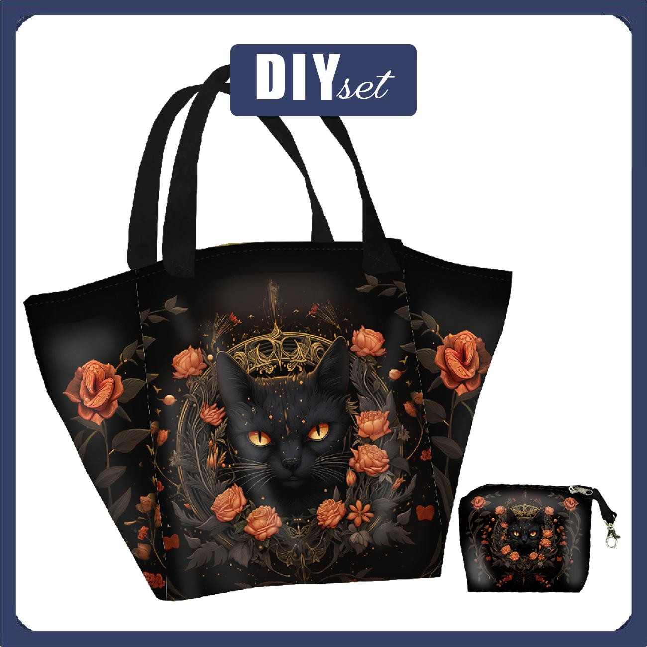 XL Tasche mit Utensilientasche 2 in 1 - GOTHIC CAT - Nähset