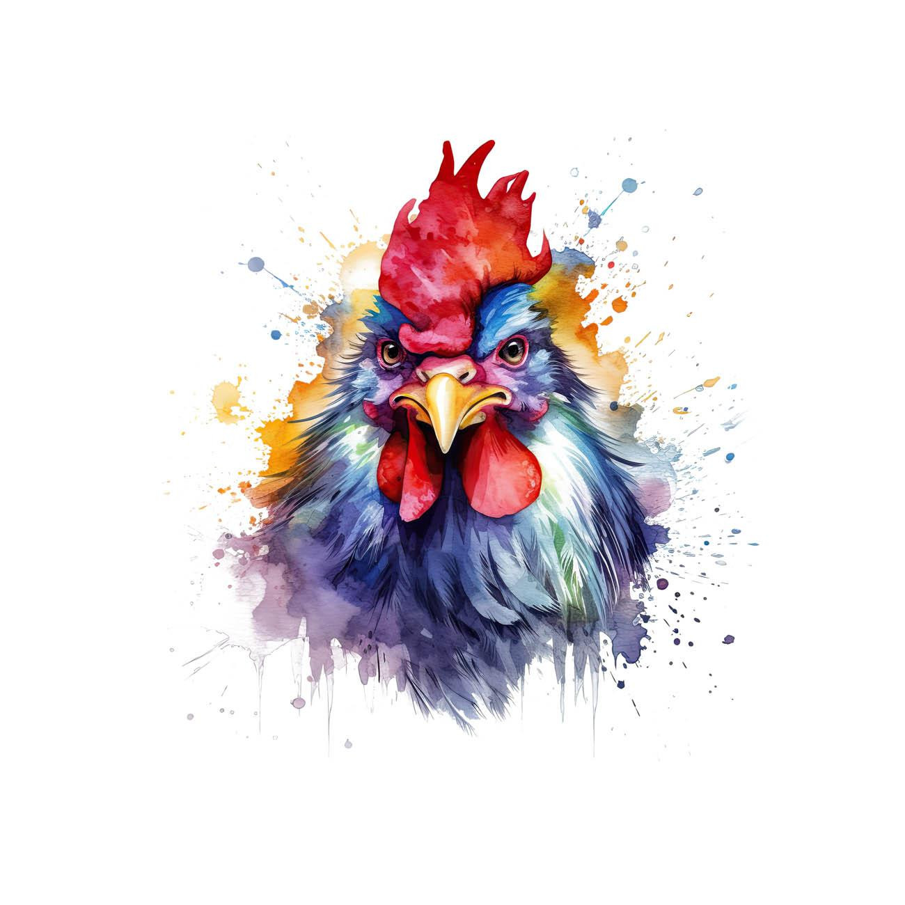 WATERCOLOR ROOSTER - Paneel (60cm x 50cm)