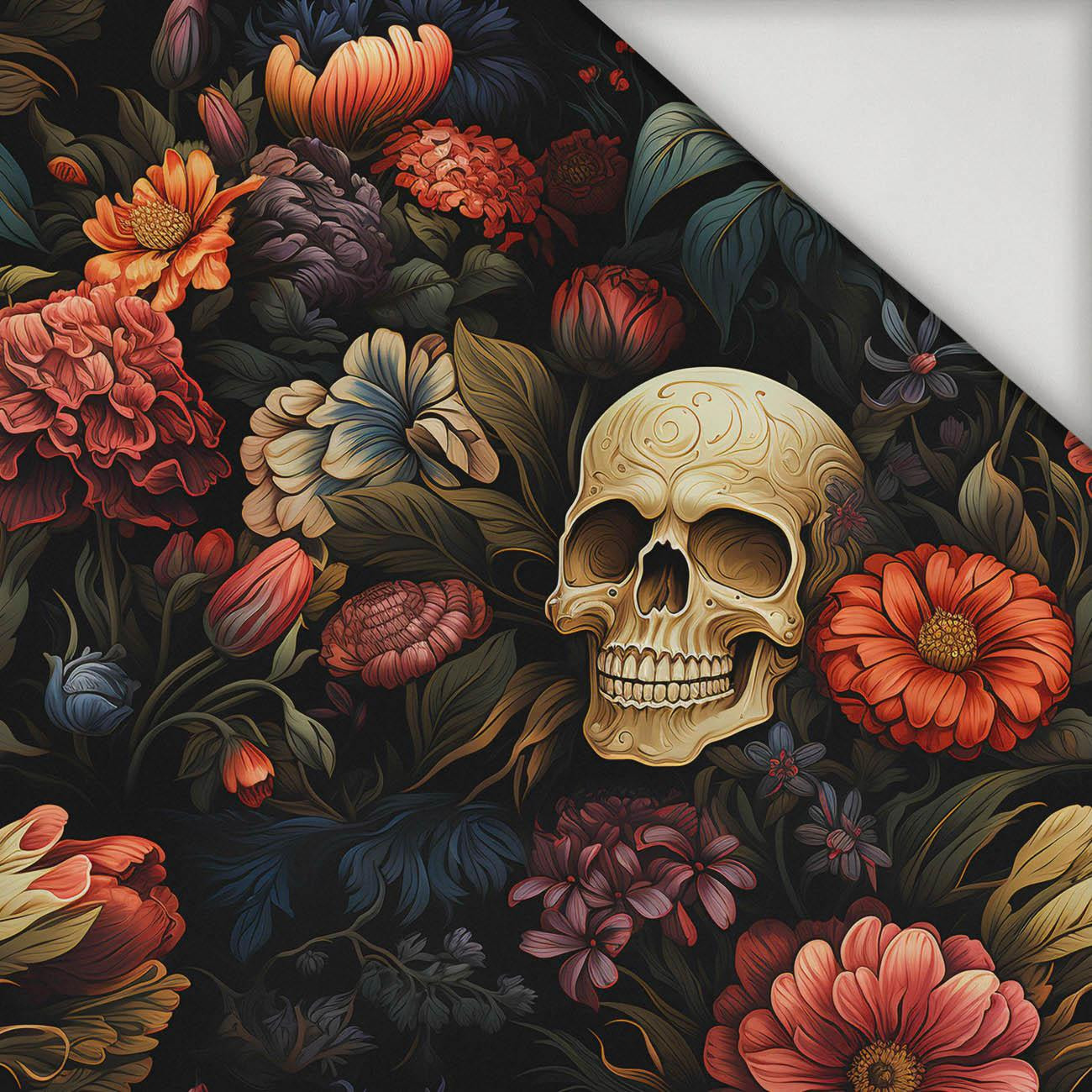 FLOWERS AND SKULL - Lycra 300g