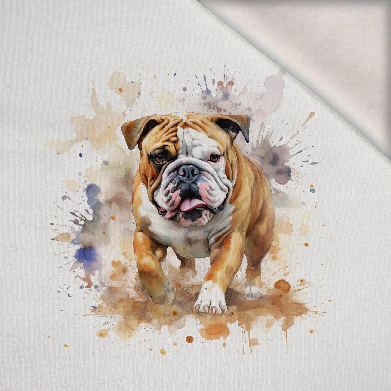 WATERCOLOR BULLDOG - Paneel (60cm x 50cm) Wintersweat angeraut mit Elastan ITY