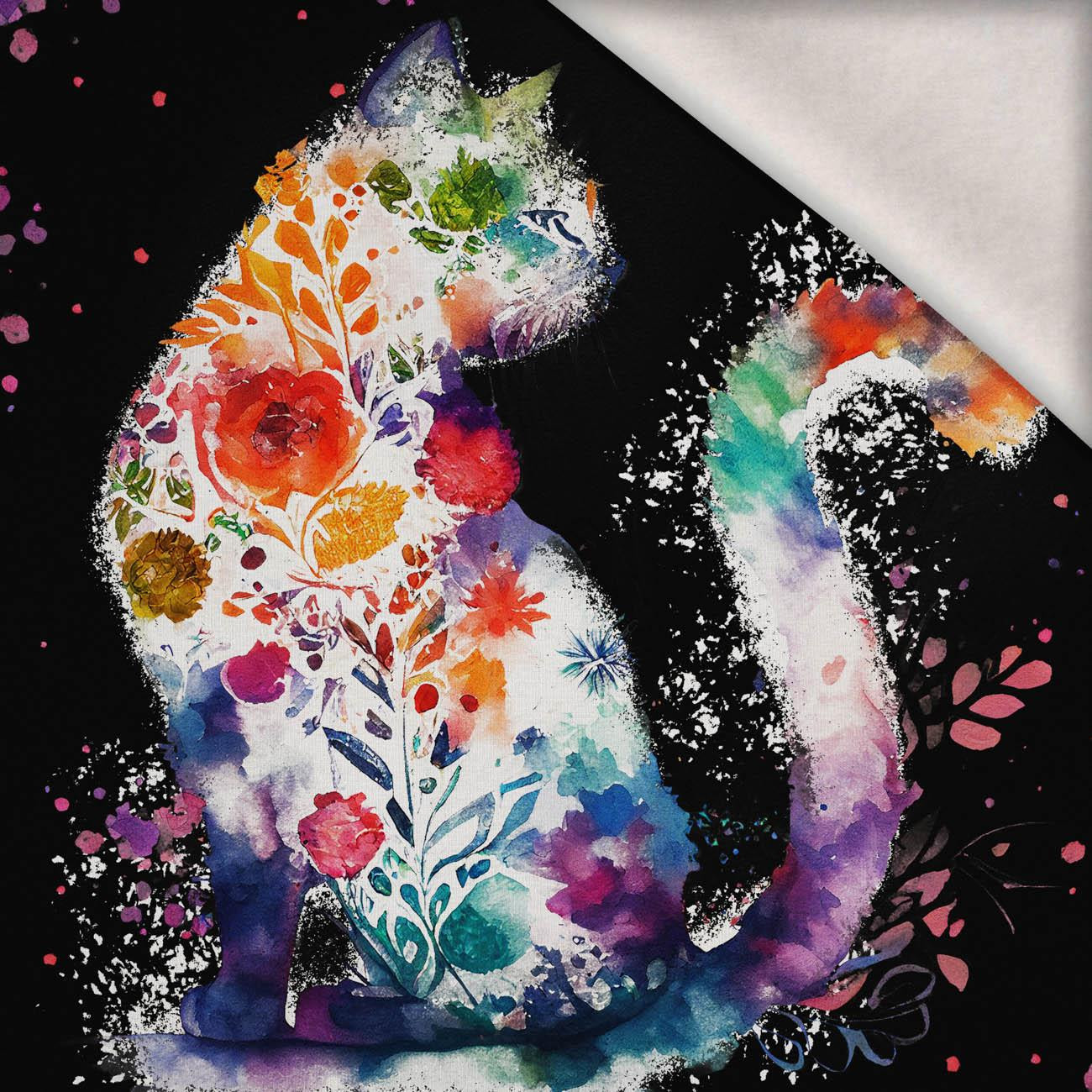 WATERCOLOR CAT MS. 2 - Paneel (60cm x 50cm) Wintersweat angeraut mit Elastan ITY