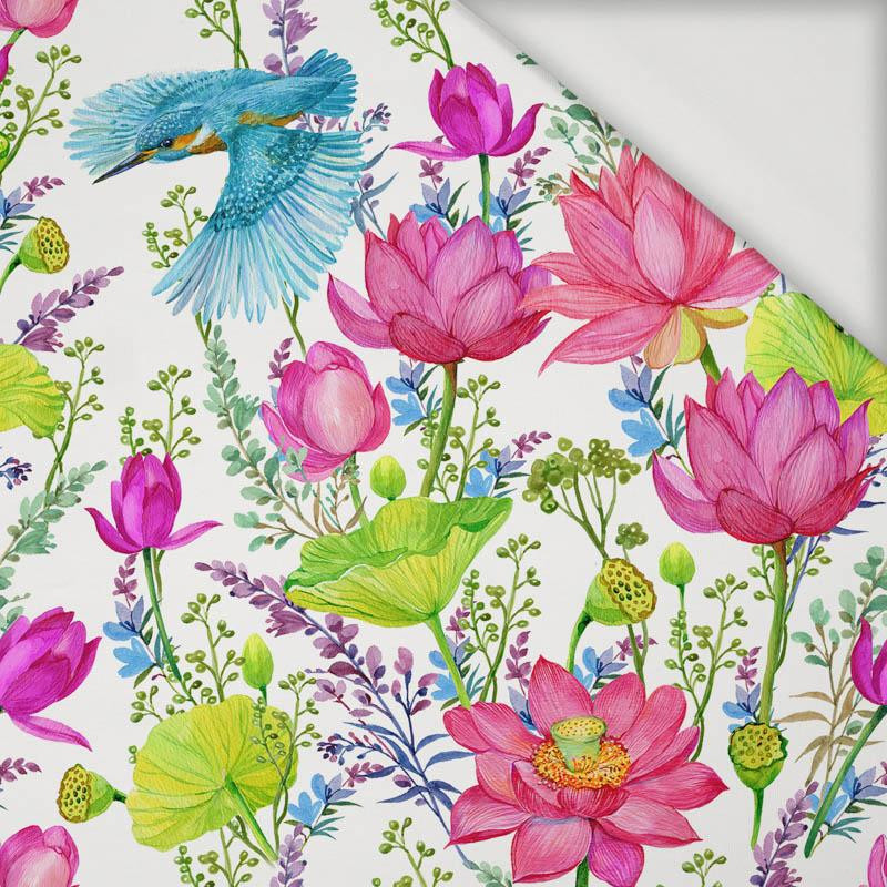 EISVÖGEL UND MOHNBLUMEN (EISVÖGEL AUF DER WIESE) / weiß - Viskose Jersey