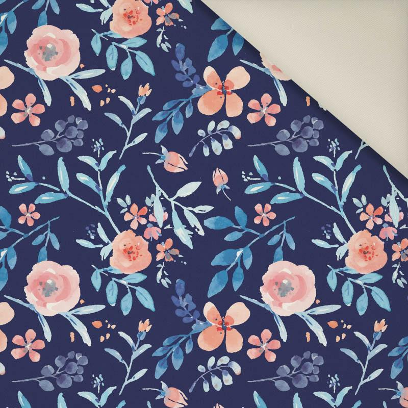 GEMALTE PAONIEN / navy - Polster- Velours