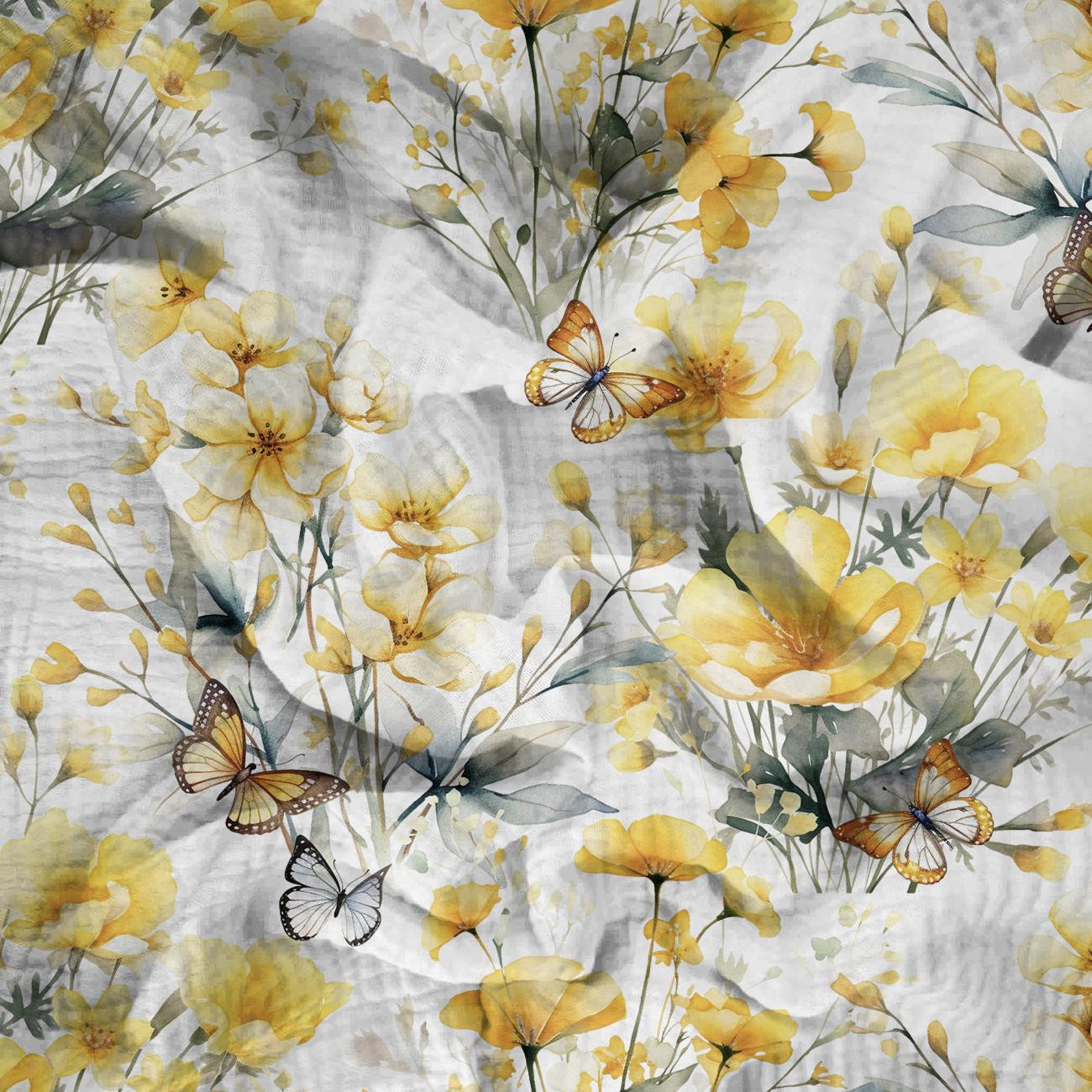 FLOWERS (BUTTER YELLOW) - Baumwoll Musselin